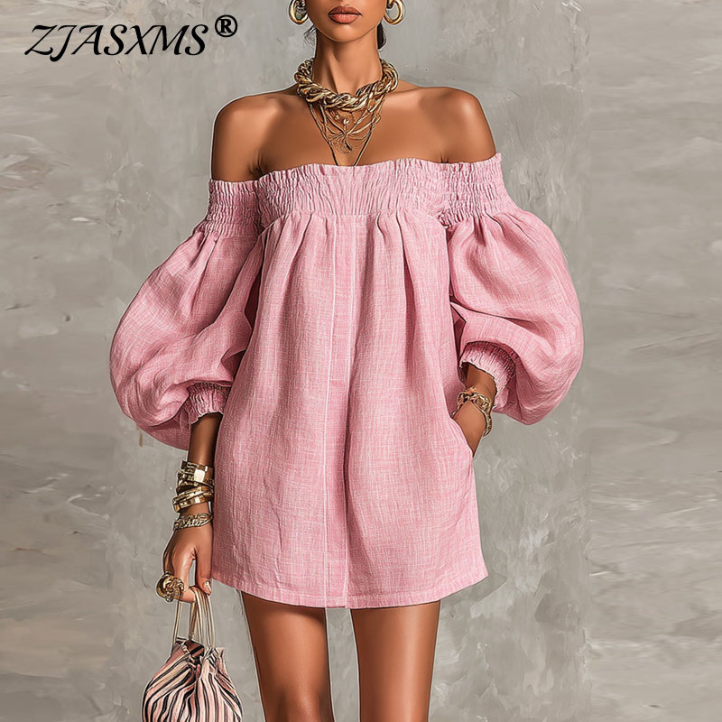 Off Shoulder Puff Sleeve Sundress - Новое летнее мини-платье 2026 года с