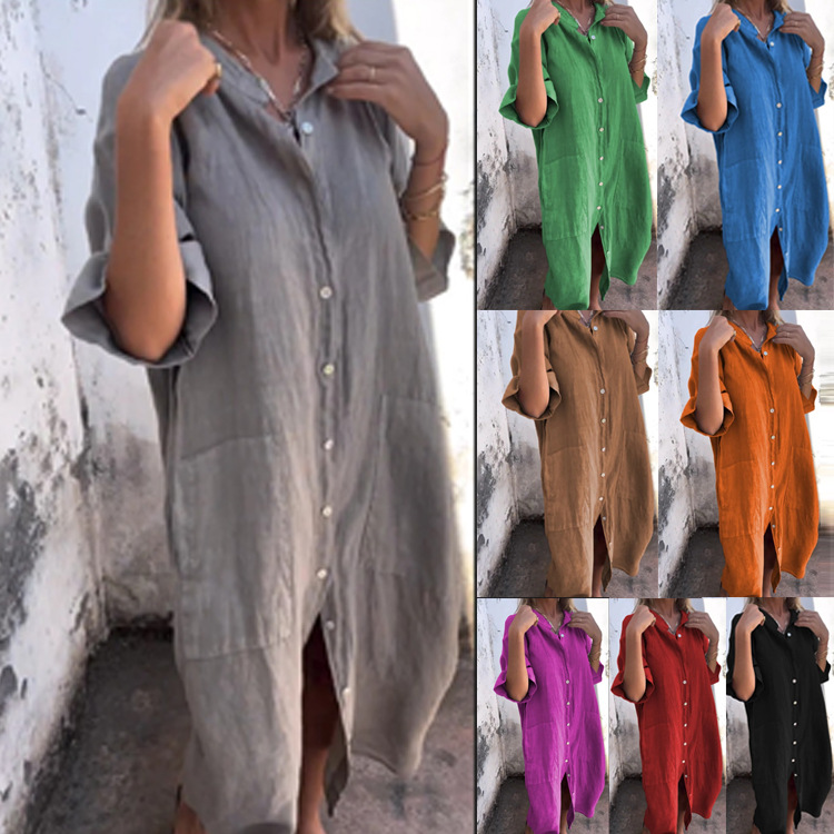 Casual Loose Linen Shirt Dress - Женское платье-рубашка в стиле Old Money
