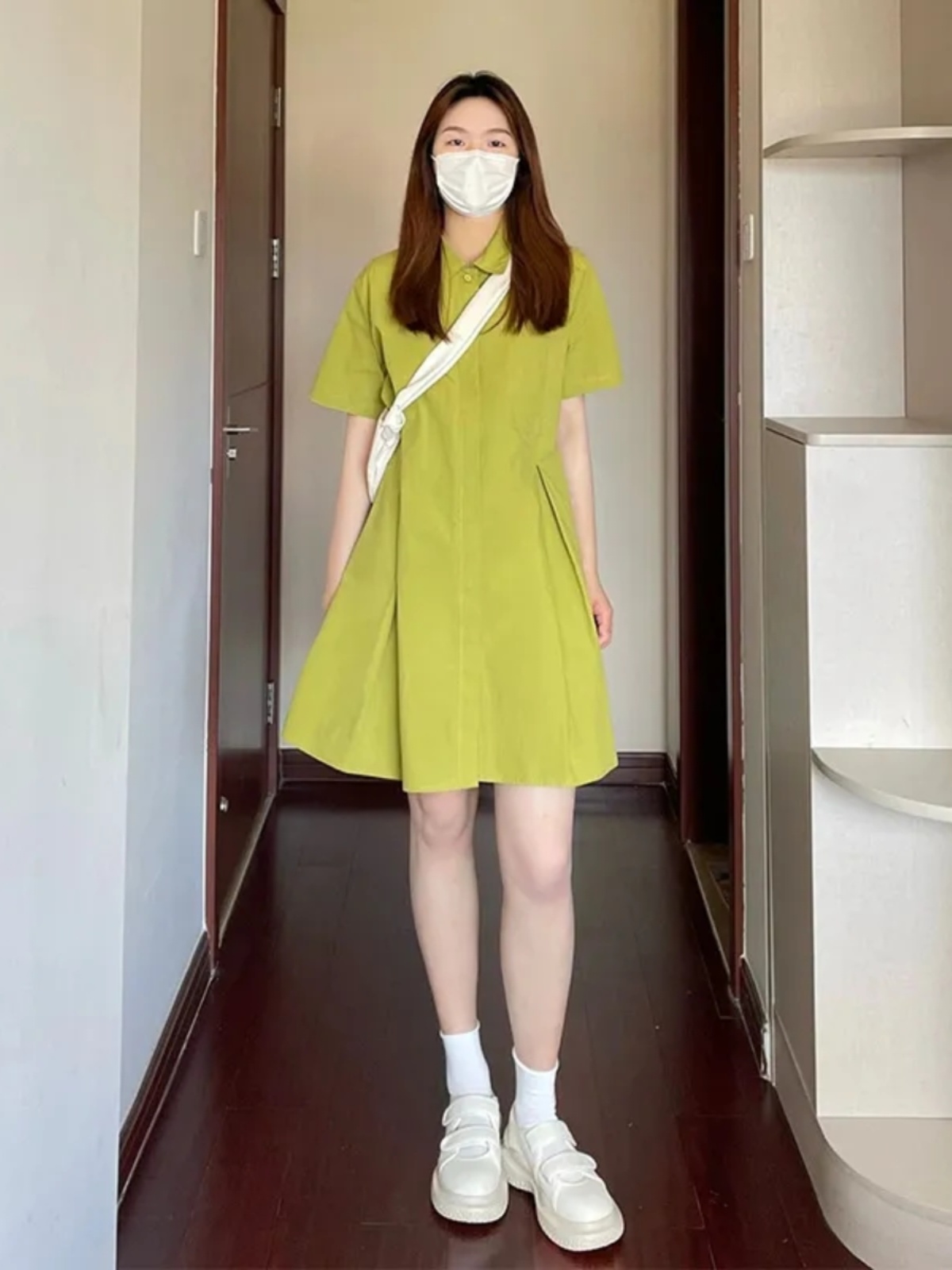 Korean Style A Line Shirt Dress - Платье с воротником больших размеров для