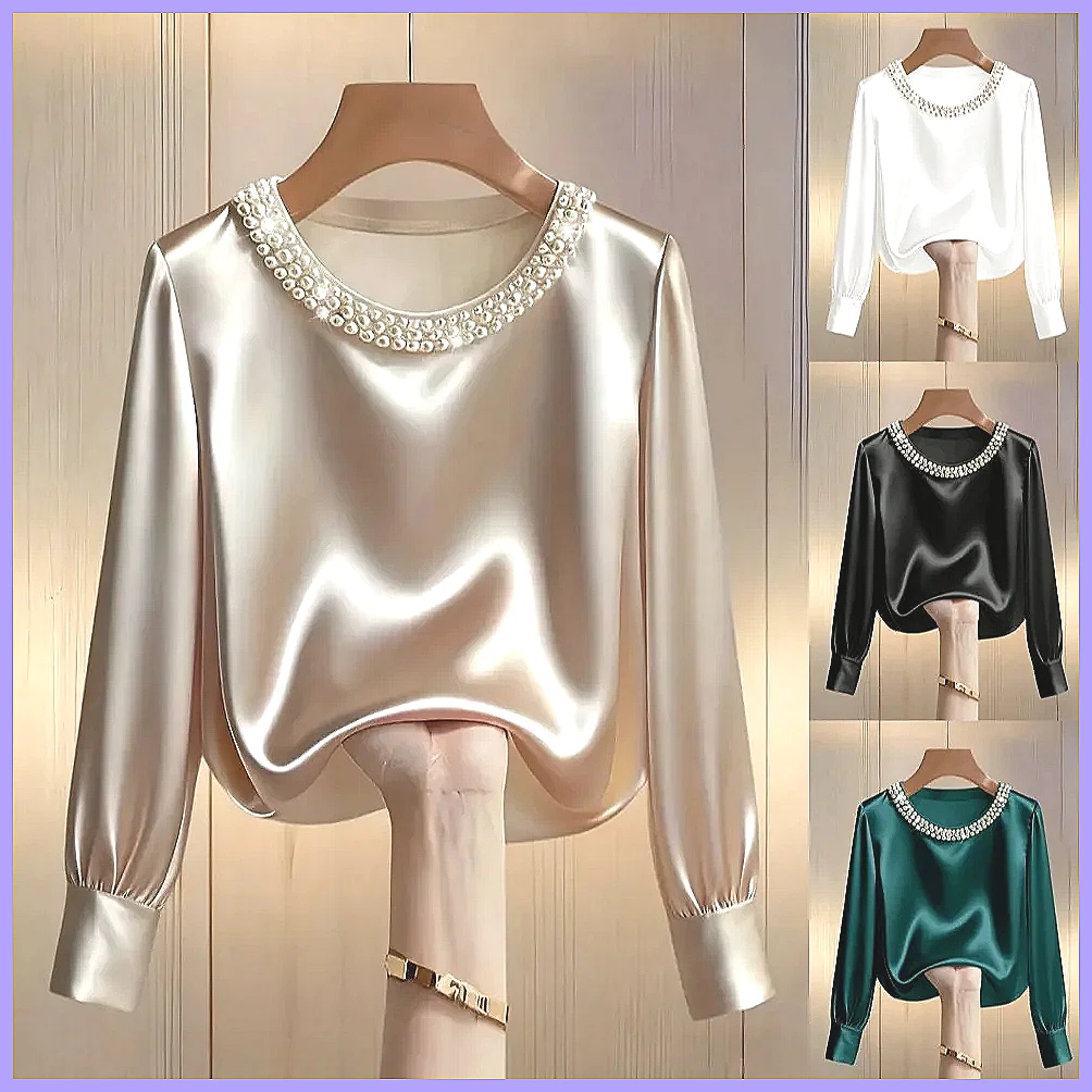 Blouses - Элегантная блузка из атласа с бисером