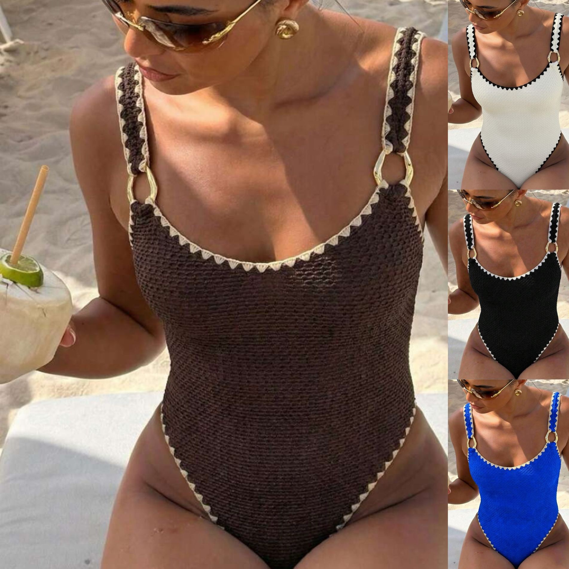 Swimwear - Женский купальник без рукавов, однотонный, с