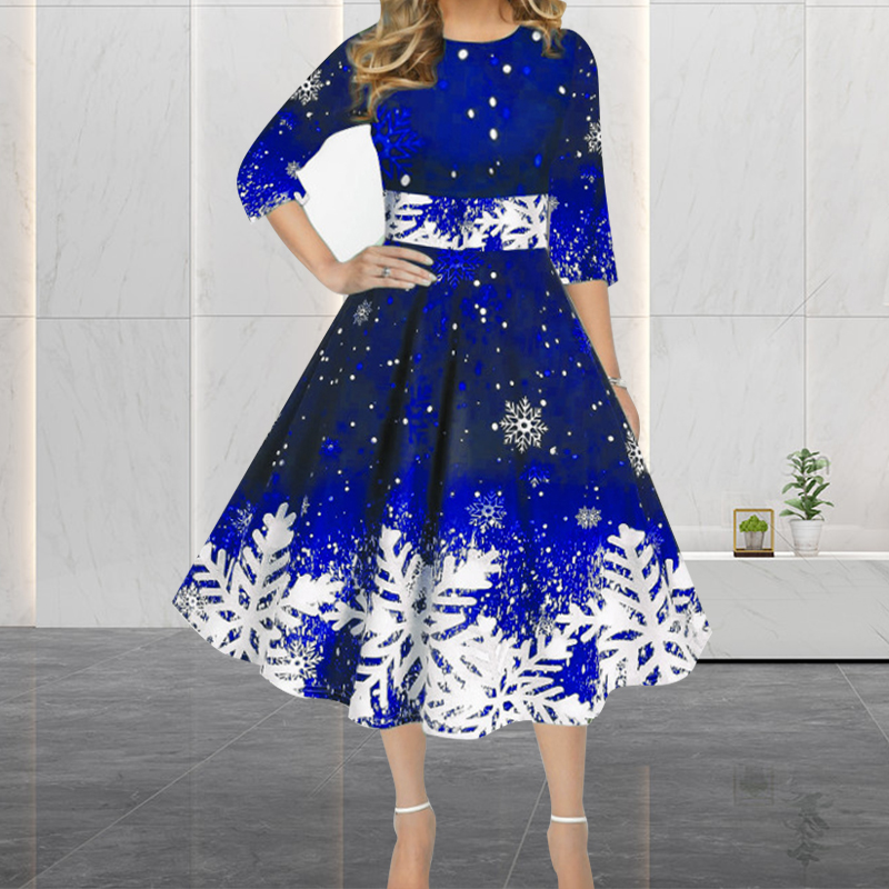 French Vintage Floral Midi Dress - Зимние рождественские платья, женские винтажные халаты,