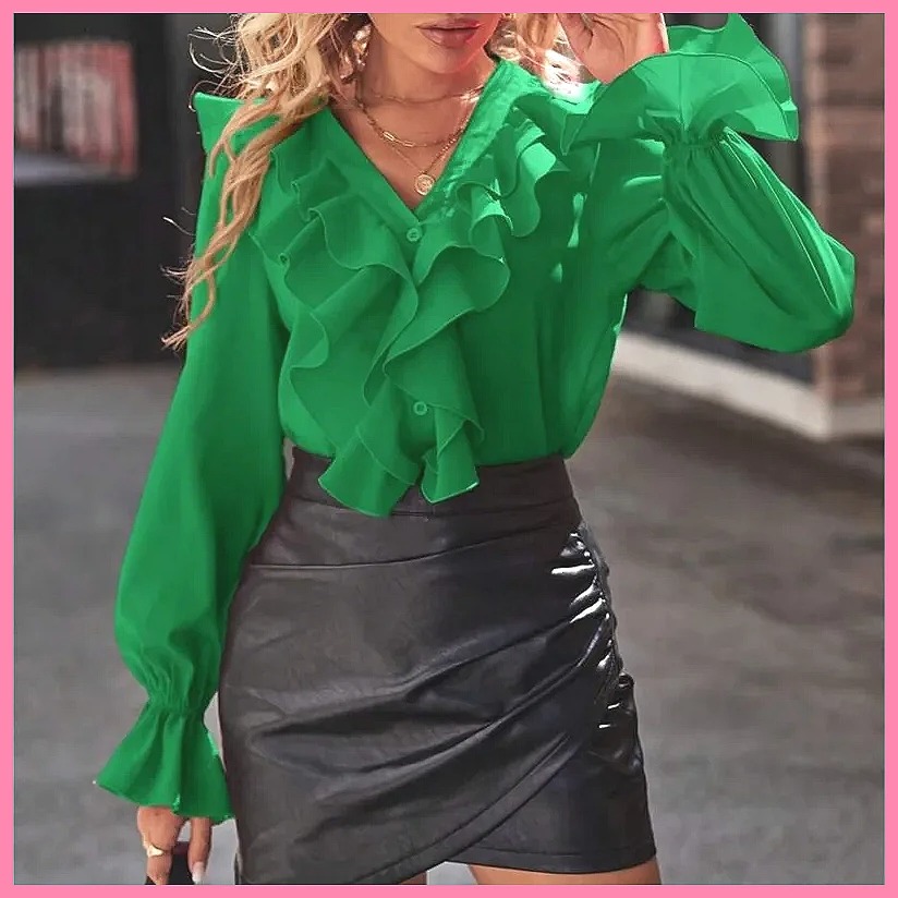 Blouses - Модная женская блузка с V-образным вырезом