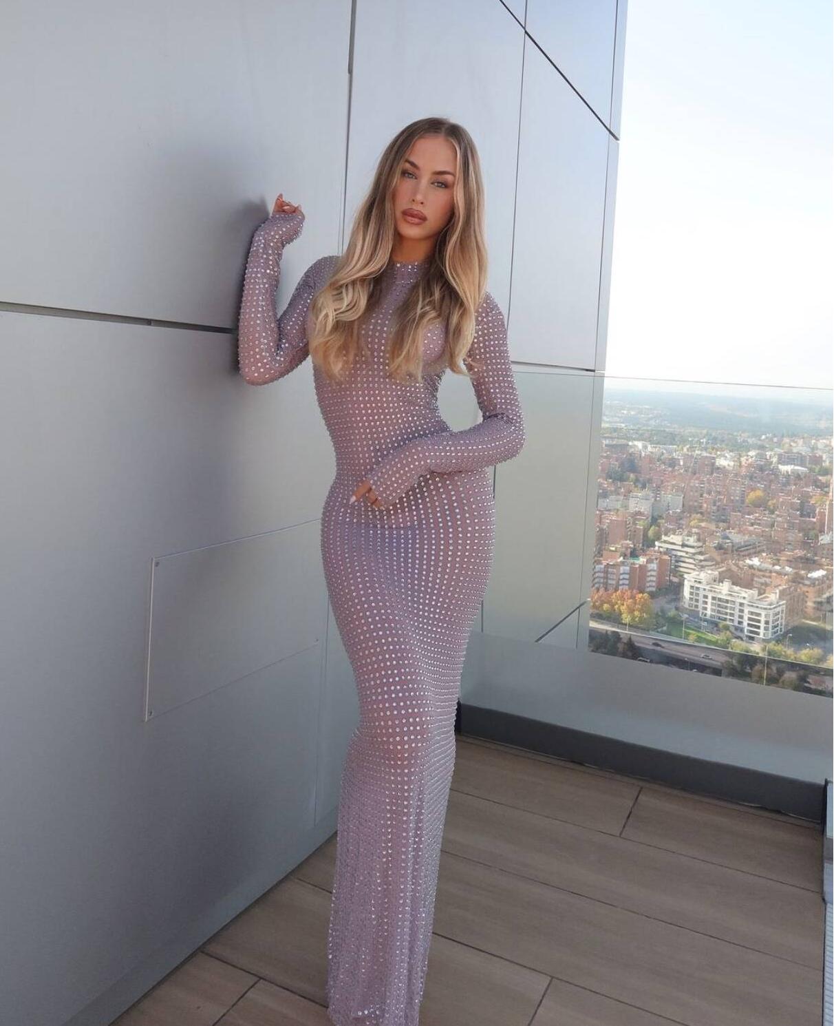 Sparkly Rhinestone Club Party Dress - Новинка 2025, прозрачное платье для фотосессии,