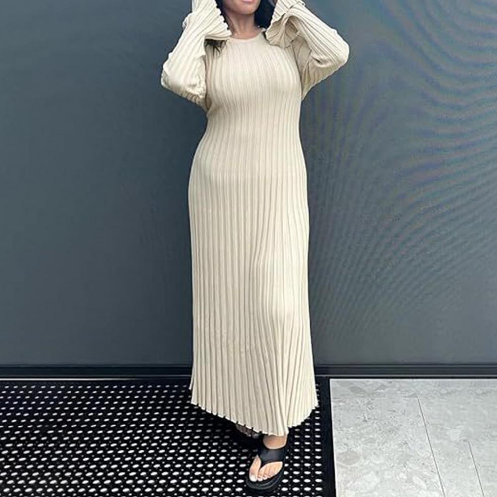 Bodycon Long Sleeve Ribbed Dress - Женское трикотажное платье в рубчик с