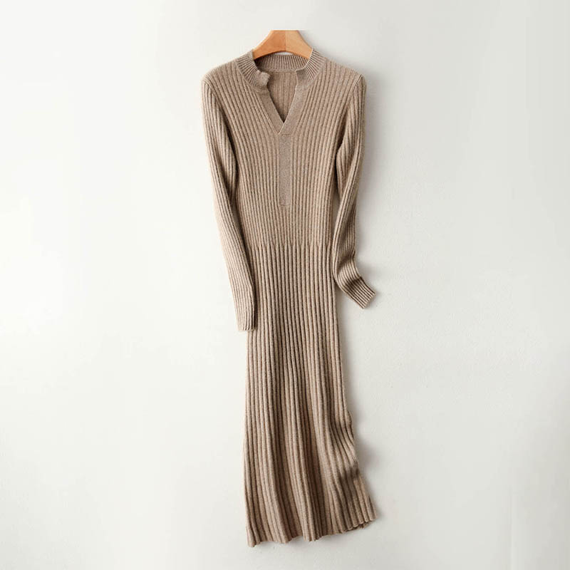Bodycon Long Sleeve Ribbed Dress - Умное минималистское женское длинное платье в