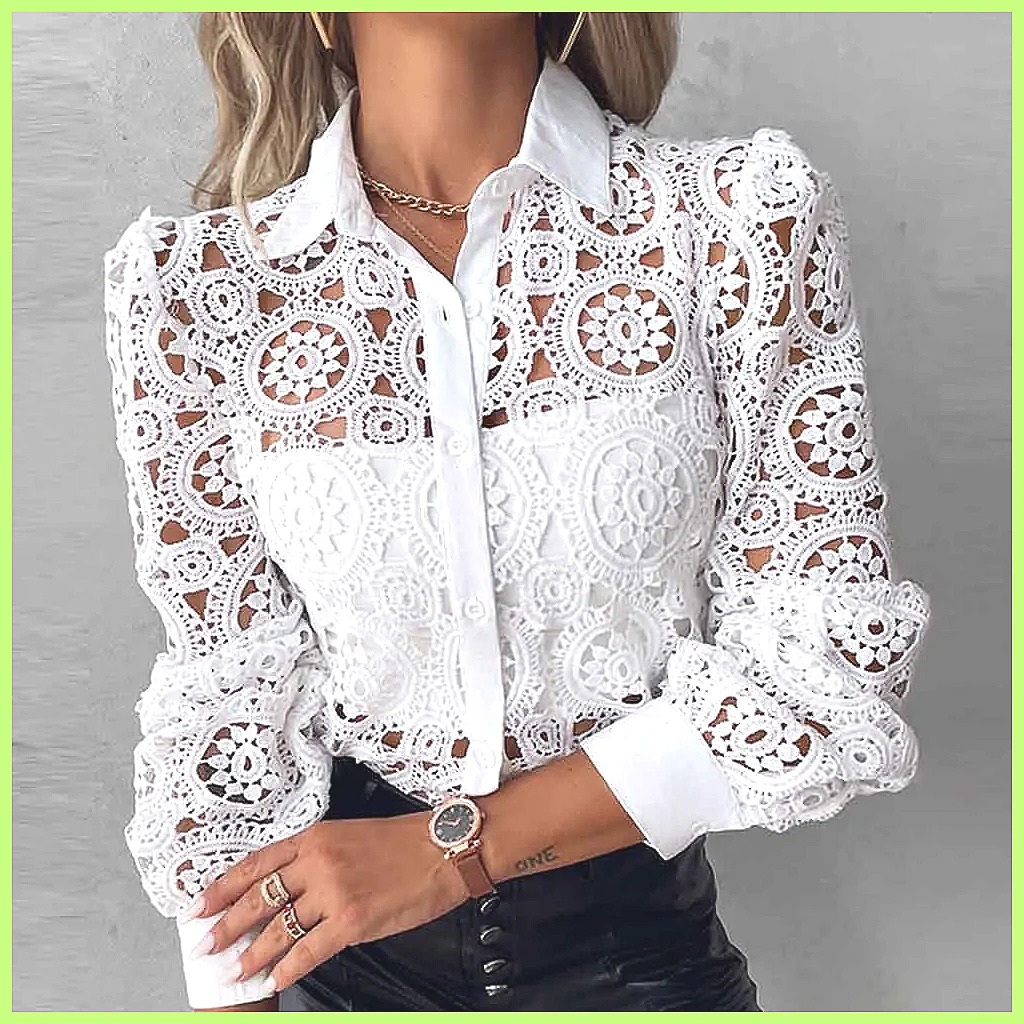 Blouses - Женская белая кружевная блузка 2025 года,