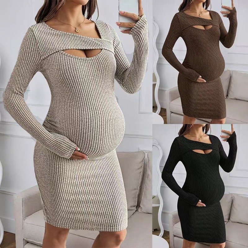Bodycon Long Sleeve Ribbed Dress - Одежда для беременных: платье с длинными