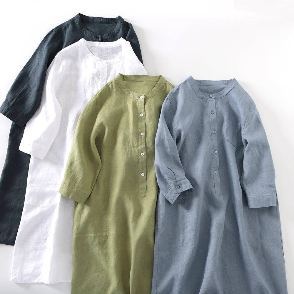 Casual Loose Linen Shirt Dress - Платье-рубашка в японском стиле из льна