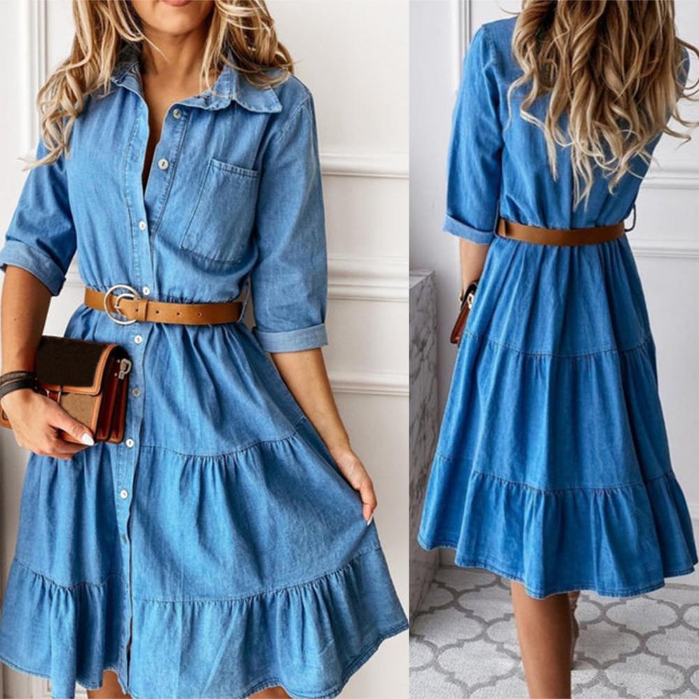 French Vintage Floral Midi Dress - Джинсовое платье с рукавом три четверти,
