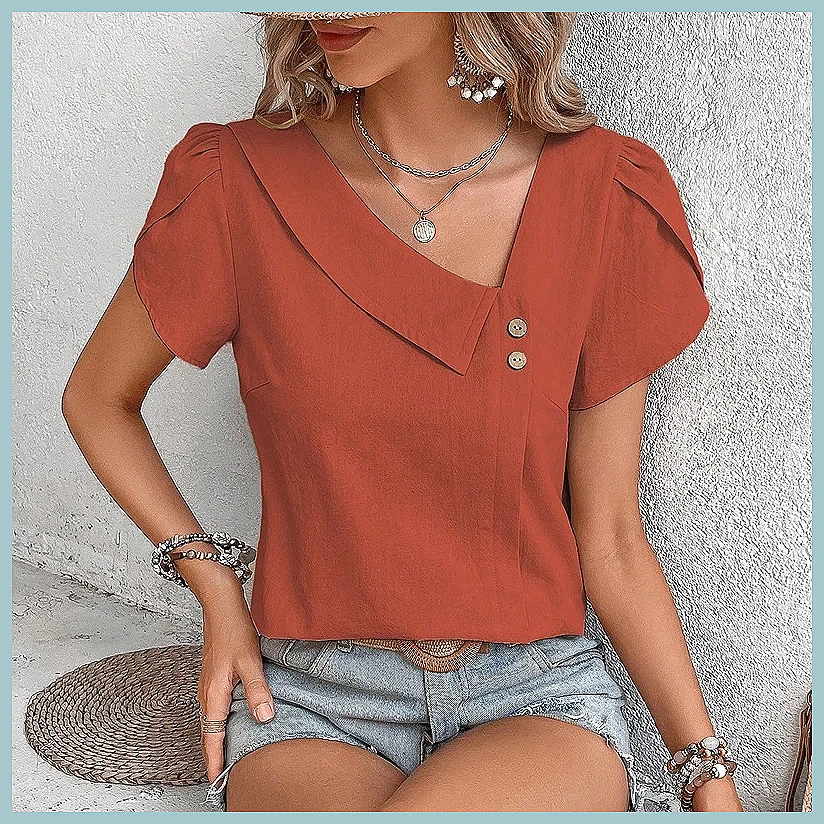 Blouses - Летняя винтажная однотонная блузка для женщин