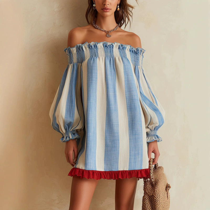 Женское платье с открытыми пле – обзор и цена Off Shoulder Puff Sleeve Sundress