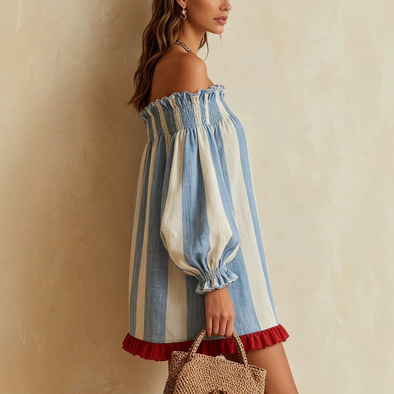 Женское платье с открытыми пле – обзор и цена Off Shoulder Puff Sleeve Sundress