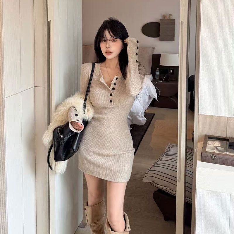 Женские облегающие вязаные пла – обзор и цена Bodycon Long Sleeve Ribbed Dress