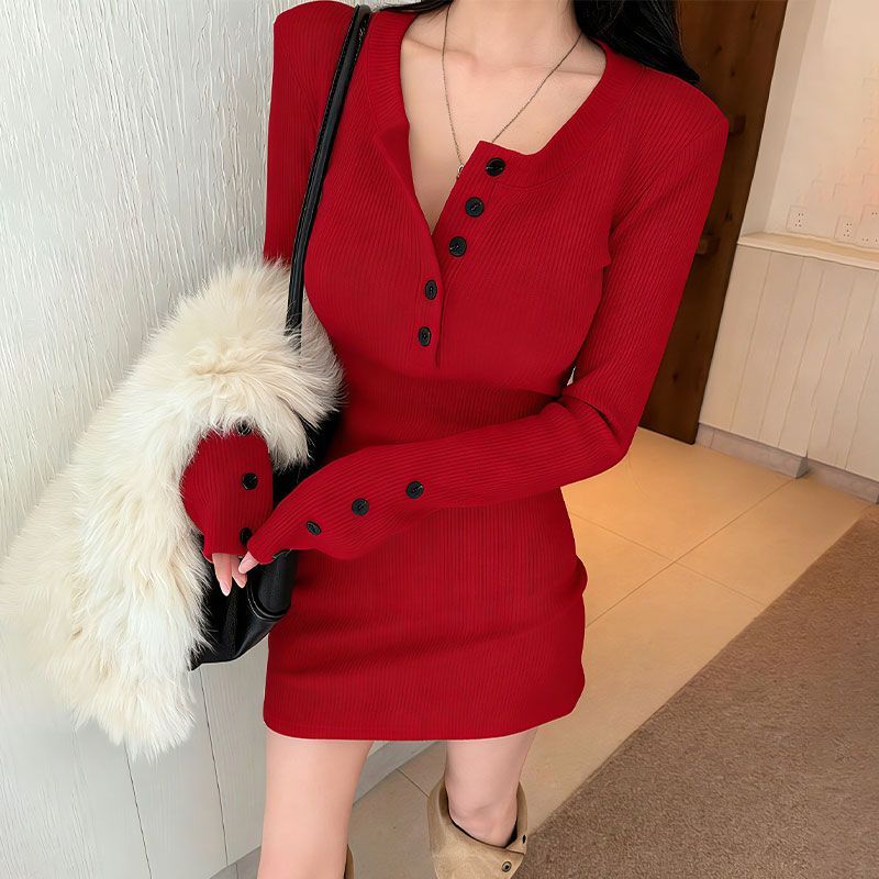 Женские облегающие вязаные пла – обзор и цена Bodycon Long Sleeve Ribbed Dress