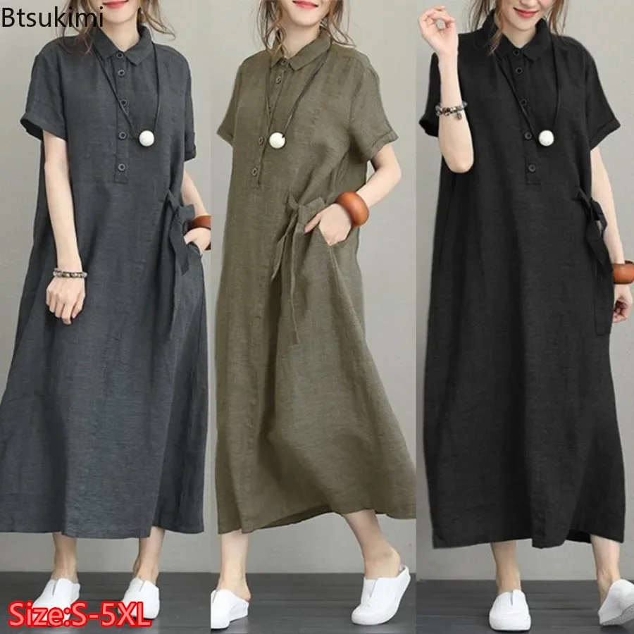 Летнее платье 2026: Простое ви – обзор и цена Casual Loose Linen Shirt Dress