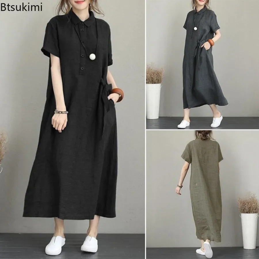 Летнее платье 2026: Простое ви – обзор и цена Casual Loose Linen Shirt Dress