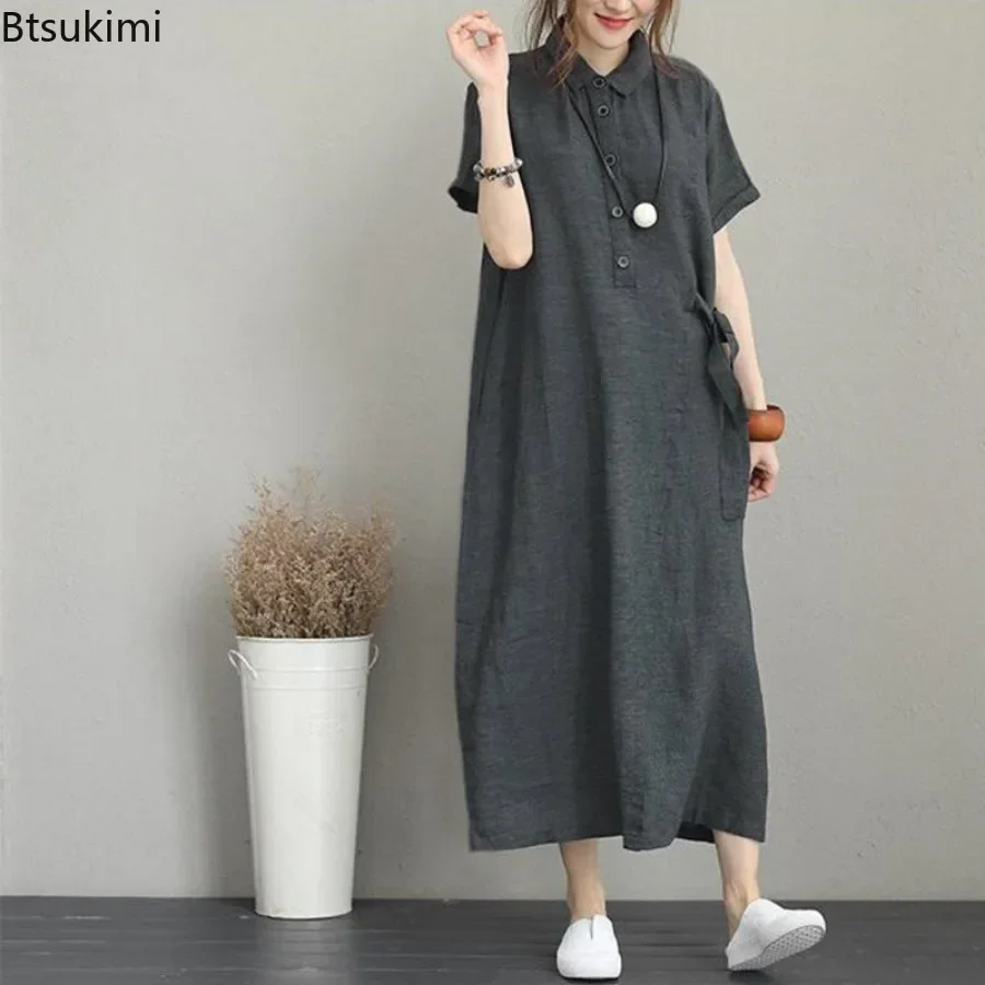 Летнее платье 2026: Простое ви – обзор и цена Casual Loose Linen Shirt Dress