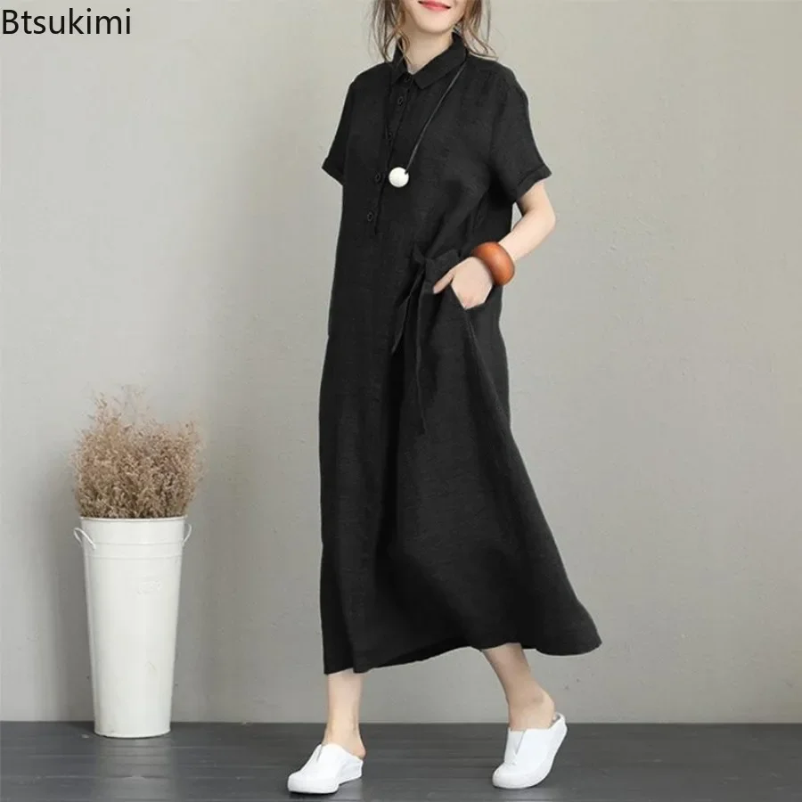 Летнее платье 2026: Простое ви – обзор и цена Casual Loose Linen Shirt Dress