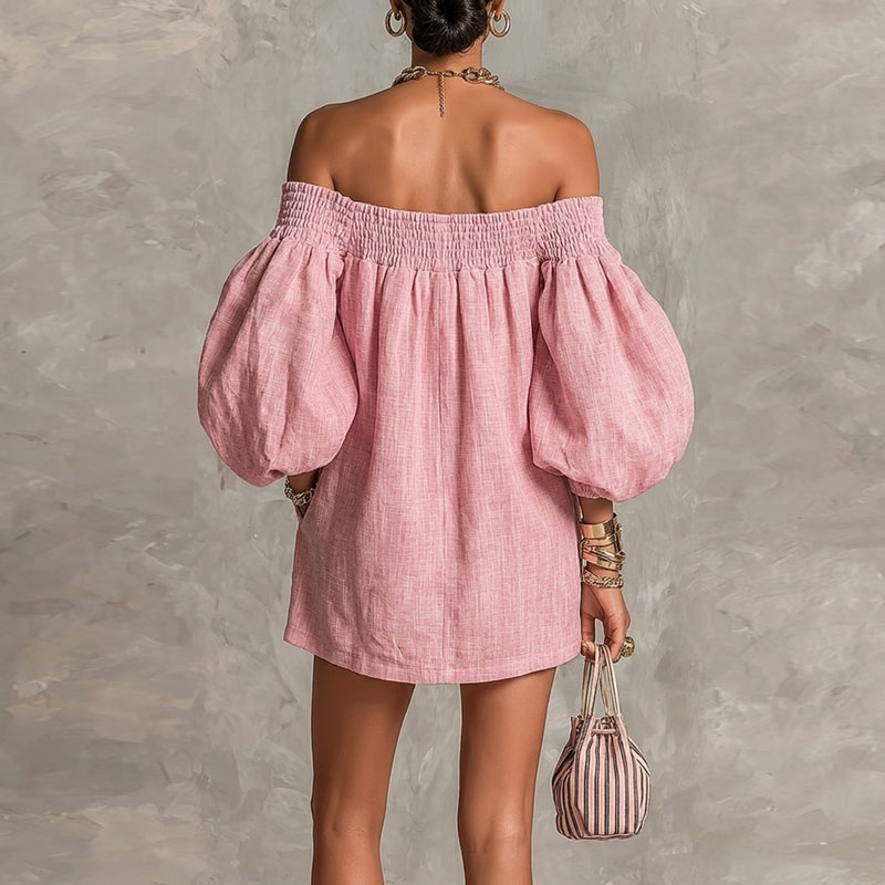 Новое летнее мини-платье 2026  – обзор и цена Off Shoulder Puff Sleeve Sundress