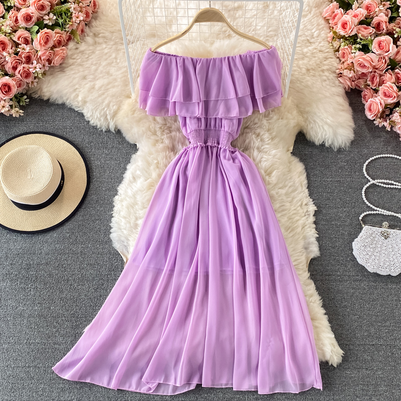Желтое однотонное женское пляж – обзор и цена Off Shoulder Puff Sleeve Sundress