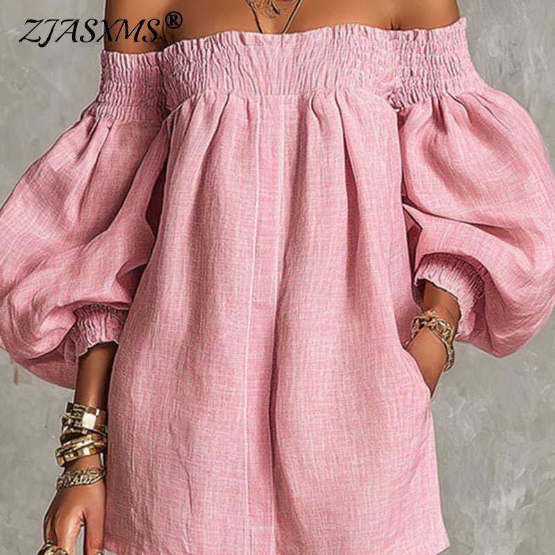 Женское однотонное новое плать – обзор и цена Off Shoulder Puff Sleeve Sundress