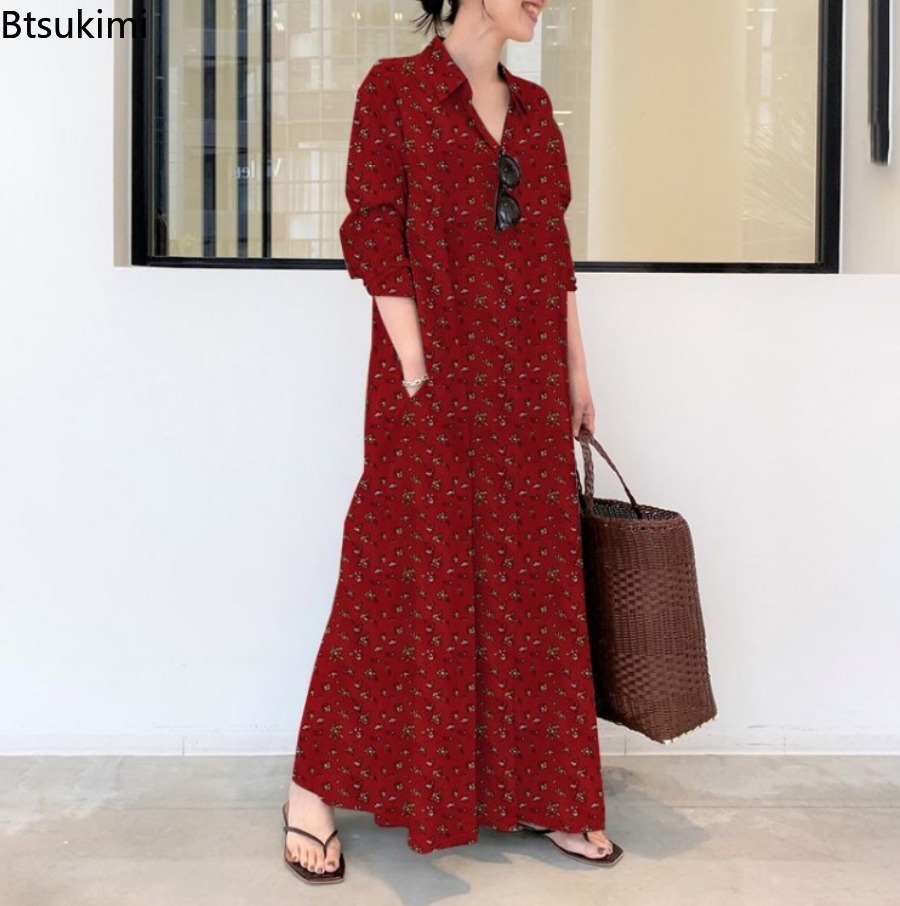 Новое женское длинное платье-р – обзор и цена Casual Loose Linen Shirt Dress