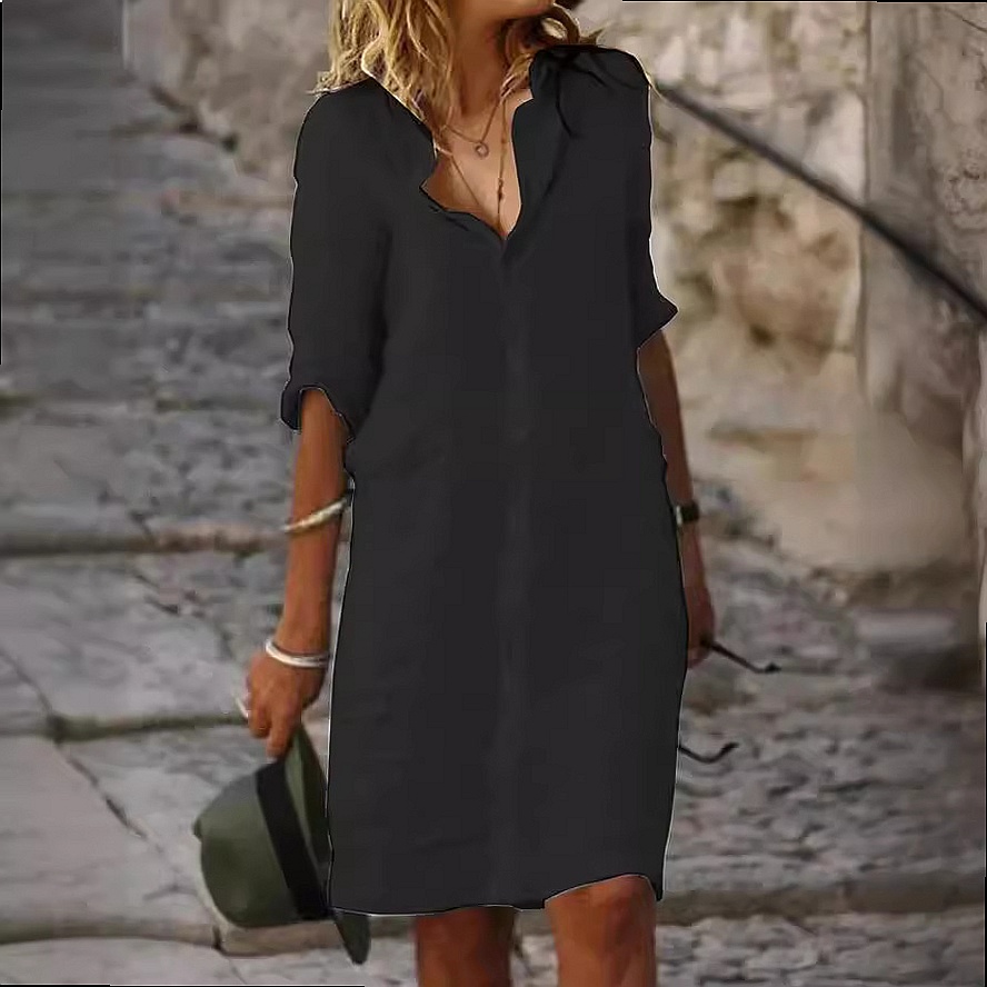 Свободного кроя платье-рубашка – обзор и цена Casual Loose Linen Shirt Dress