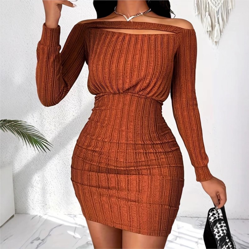 Женское модное платье на весну – обзор и цена Bodycon Long Sleeve Ribbed Dress