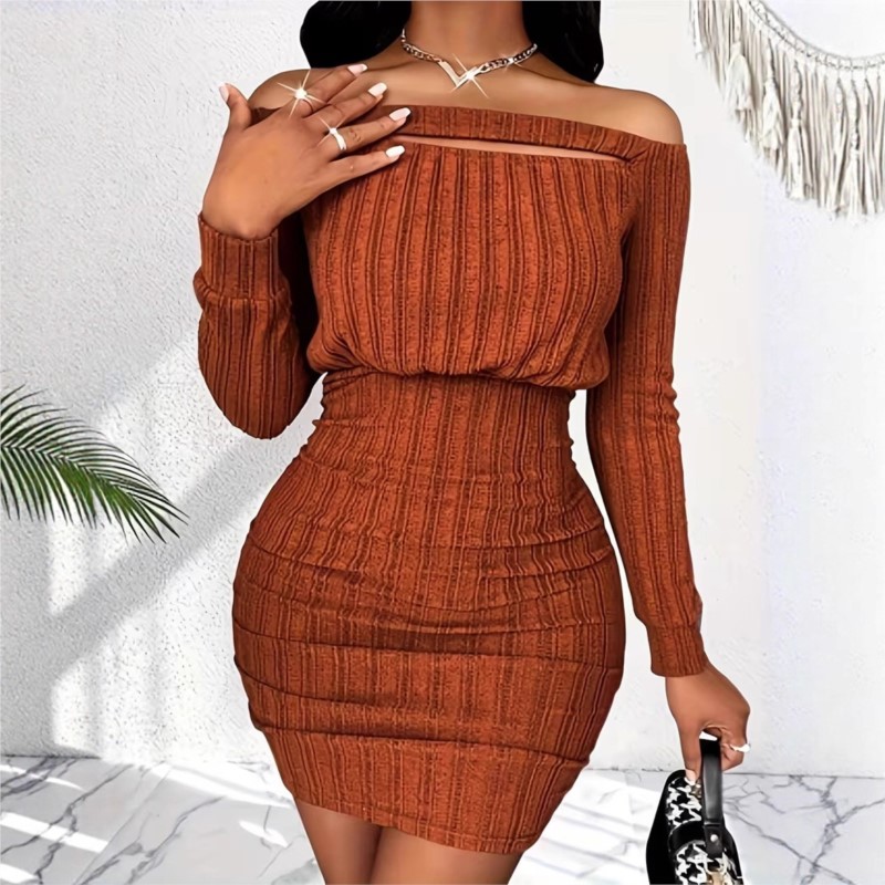 Женское модное платье на весну – обзор и цена Bodycon Long Sleeve Ribbed Dress