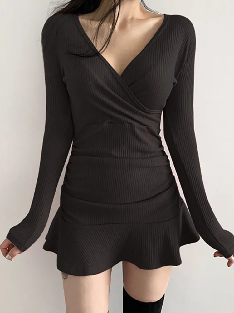 Женское трикотажное платье-мид – обзор и цена Bodycon Long Sleeve Ribbed Dress