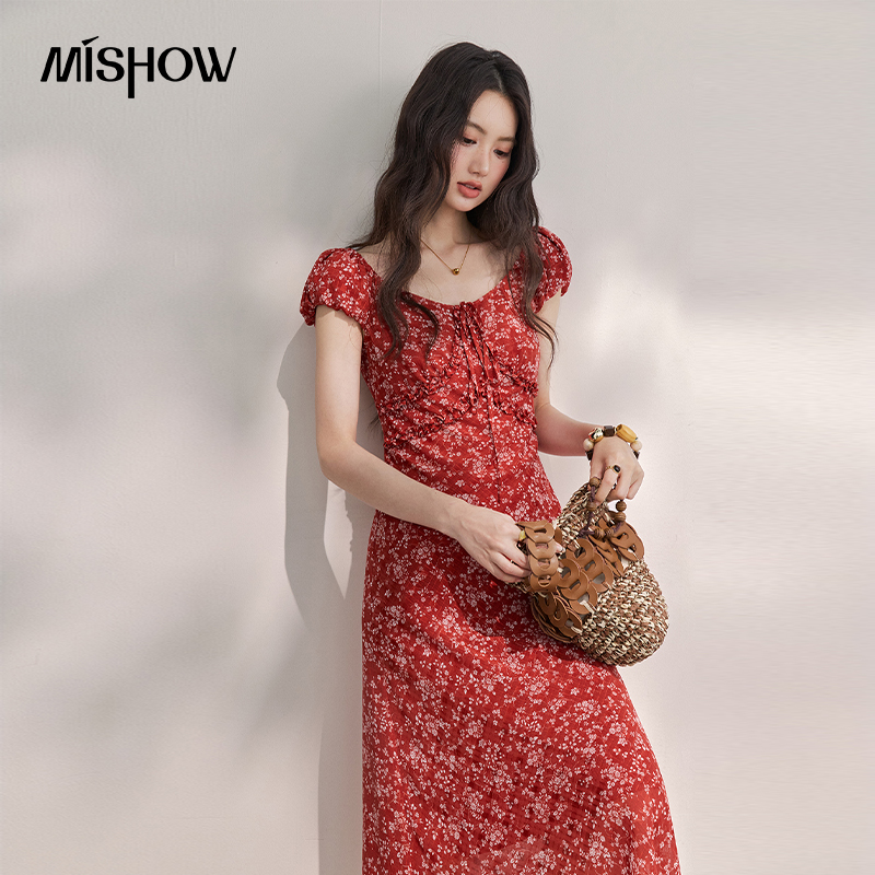 Женское винтажное красное шифо – обзор и цена French Vintage Floral Midi Dress