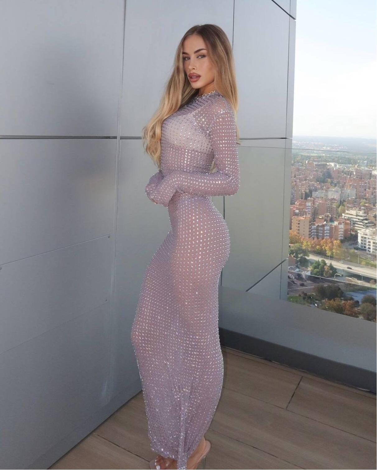 Новинка 2025, прозрачное плать – обзор и цена Sparkly Rhinestone Club Party Dress