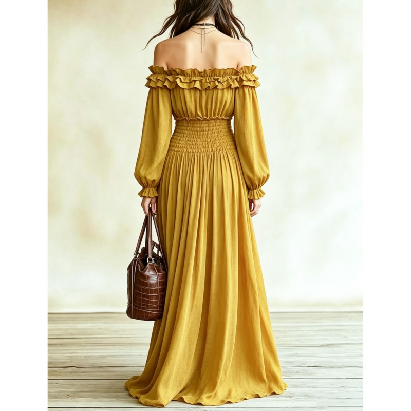 Модные макси-платья с открытым – обзор и цена Off Shoulder Puff Sleeve Sundress