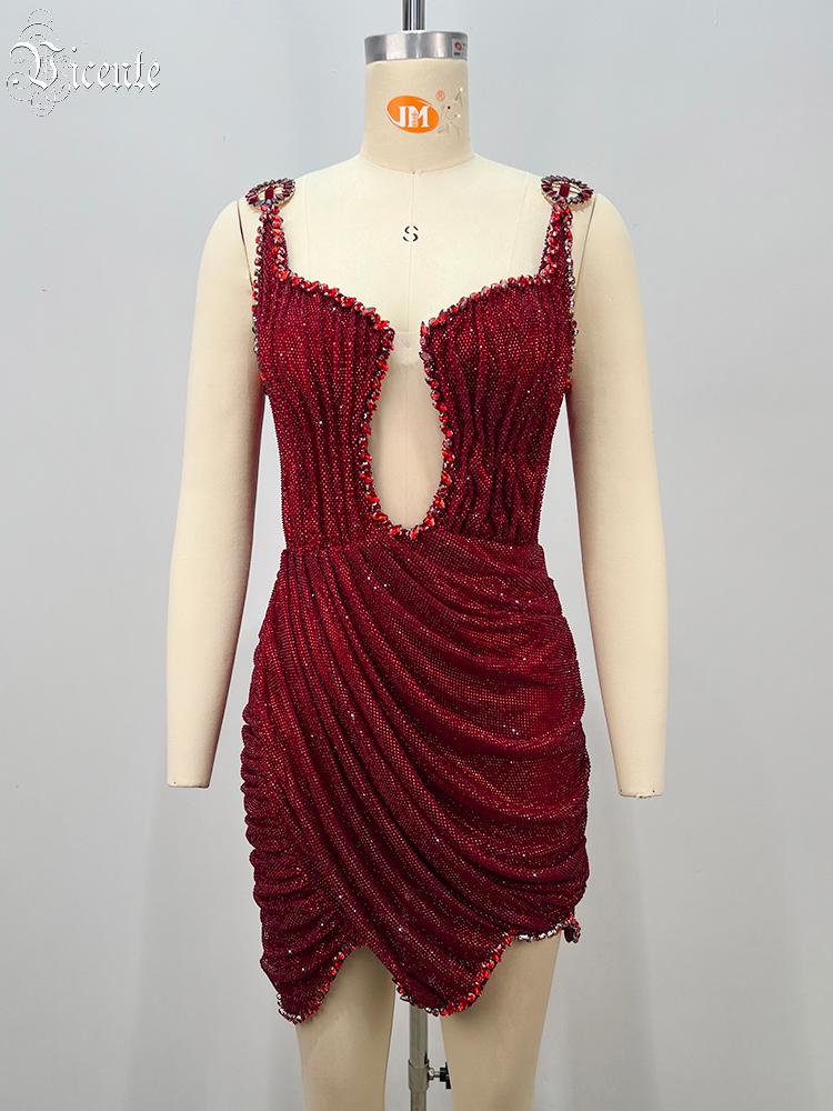 Сексуальное красное мини-плать – обзор и цена Sparkly Rhinestone Club Party Dress