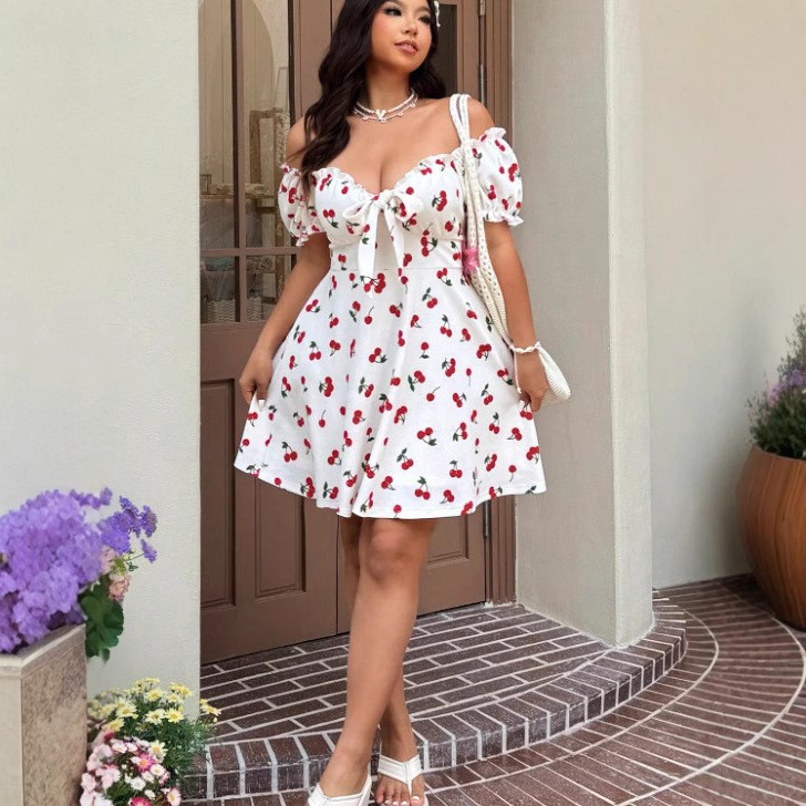 Летнее женское платье с цветоч – обзор и цена Off Shoulder Puff Sleeve Sundress