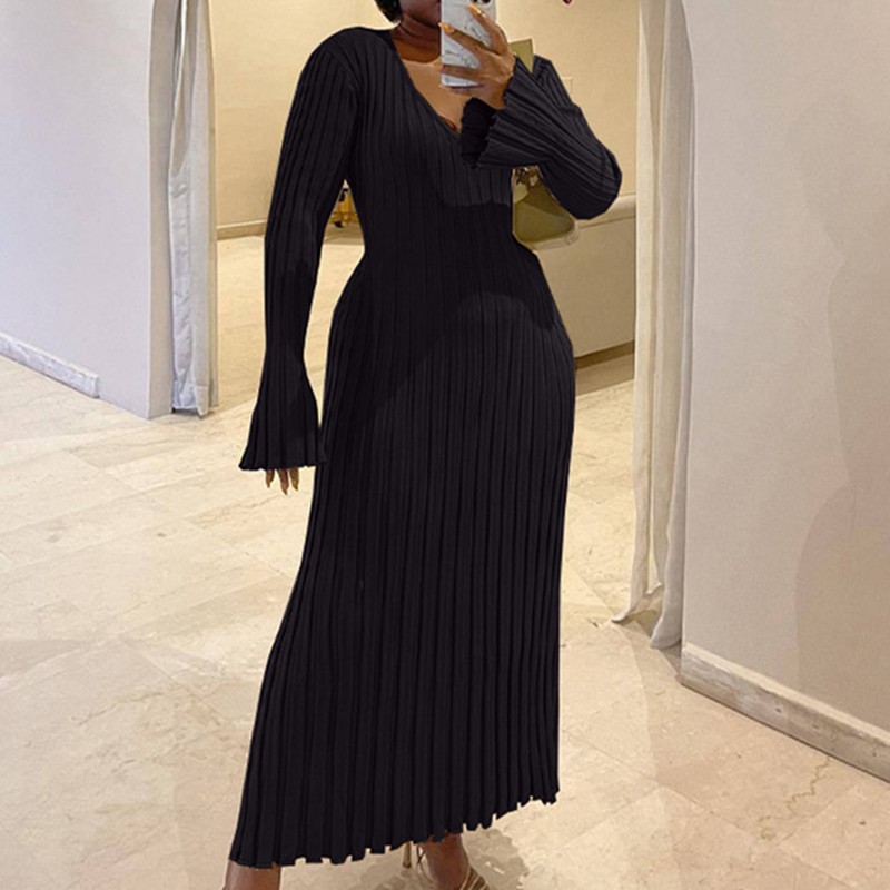 Женская осенняя трикотажная юб – обзор и цена Bodycon Long Sleeve Ribbed Dress