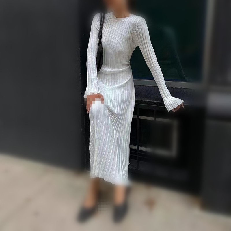 Женская осенняя трикотажная юб – обзор и цена Bodycon Long Sleeve Ribbed Dress