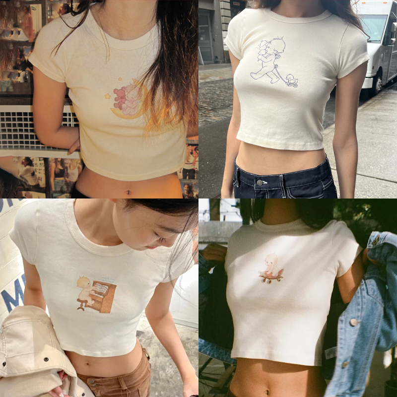 Женская хлопковая футболка с к – обзор и цена Y2K Graphic Baby Tee Crop