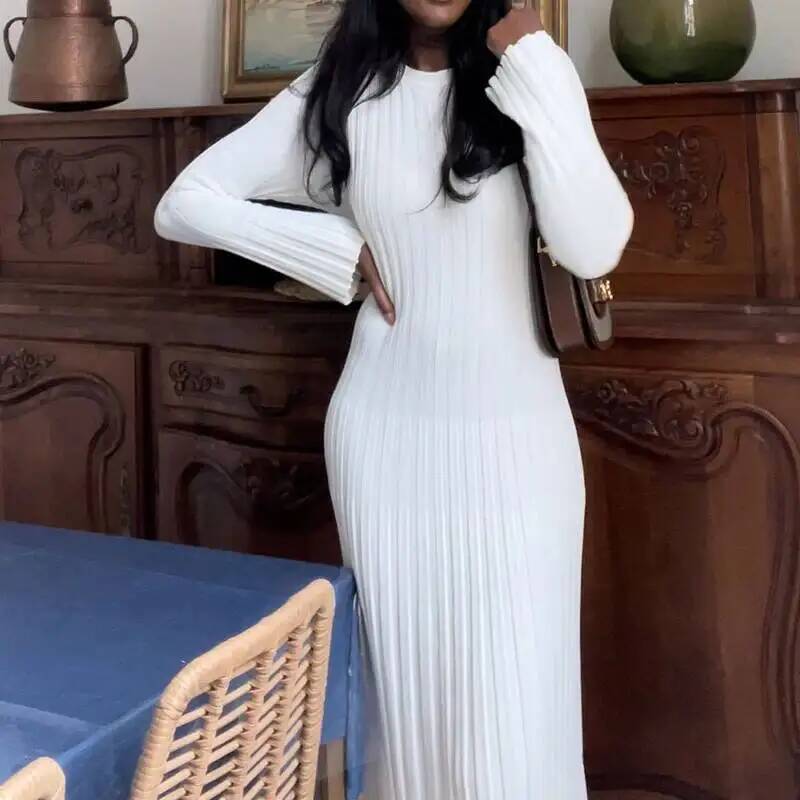 Женское элегантное трикотажное – обзор и цена Bodycon Long Sleeve Ribbed Dress