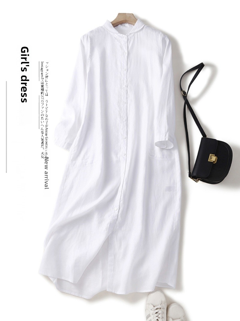 Льняное хлопковое платье-рубаш – обзор и цена Casual Loose Linen Shirt Dress